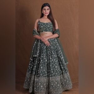 Embroidered Dark Green Women’s Lehenga Set